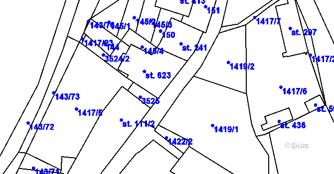 Parcela st. 111/1 v KÚ Želetava, Katastrální mapa