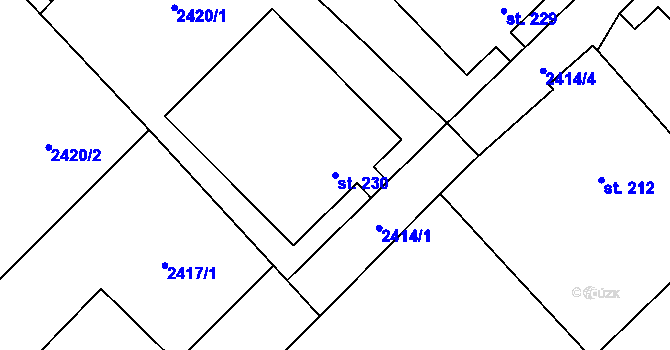 Parcela st. 230 v KÚ Želetava, Katastrální mapa