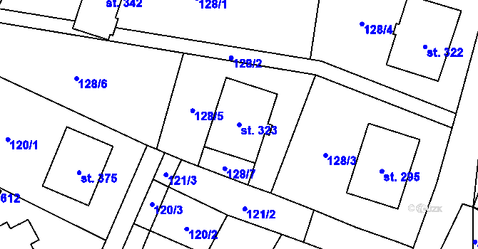 Parcela st. 323 v KÚ Želetava, Katastrální mapa