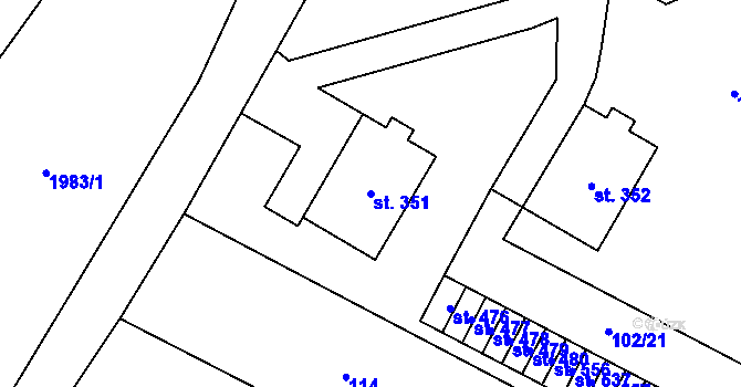 Parcela st. 351 v KÚ Želetava, Katastrální mapa