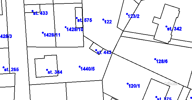 Parcela st. 443 v KÚ Želetava, Katastrální mapa