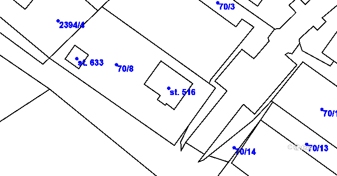 Parcela st. 516 v KÚ Želetava, Katastrální mapa