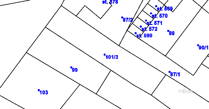 Parcela st. 101/3 v KÚ Želetava, Katastrální mapa