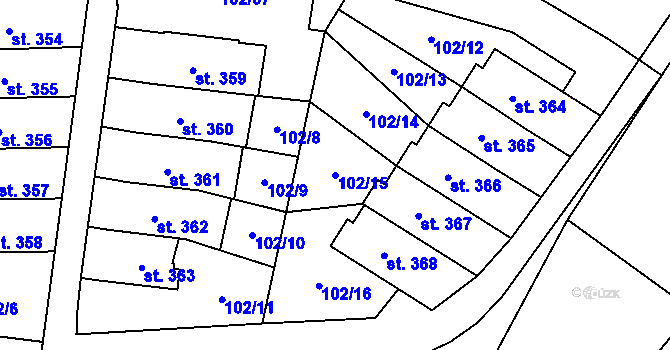 Parcela st. 102/15 v KÚ Želetava, Katastrální mapa