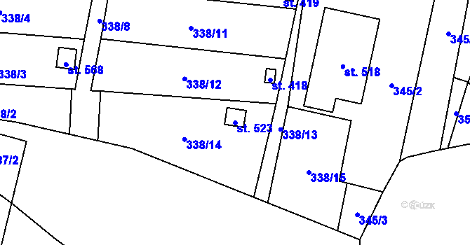 Parcela st. 523 v KÚ Želetava, Katastrální mapa