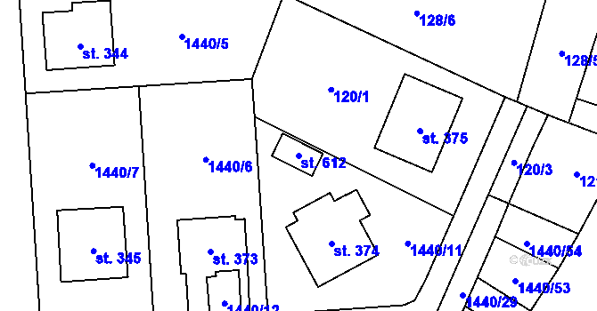 Parcela st. 612 v KÚ Želetava, Katastrální mapa