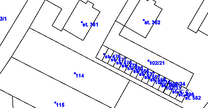 Parcela st. 476 v KÚ Želetava, Katastrální mapa