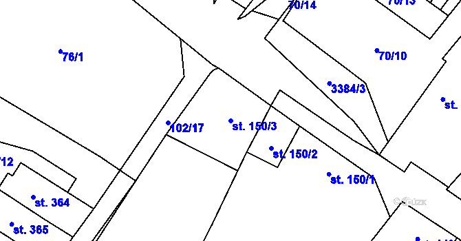 Parcela st. 150/3 v KÚ Želetava, Katastrální mapa