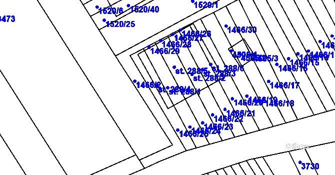Parcela st. 288/1 v KÚ Želetice u Kyjova, Katastrální mapa