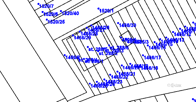 Parcela st. 288/2 v KÚ Želetice u Kyjova, Katastrální mapa