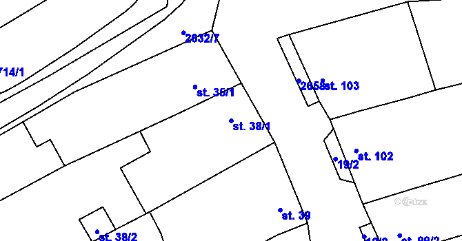 Parcela st. 38/1 v KÚ Želetice u Kyjova, Katastrální mapa