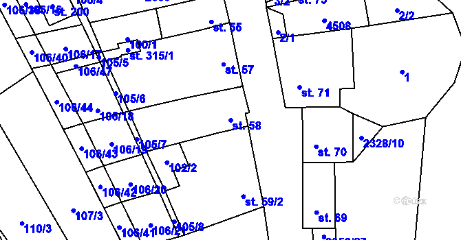 Parcela st. 58 v KÚ Želetice u Kyjova, Katastrální mapa