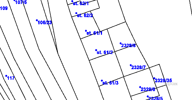 Parcela st. 61/2 v KÚ Želetice u Kyjova, Katastrální mapa