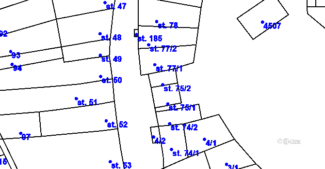 Parcela st. 75/2 v KÚ Želetice u Kyjova, Katastrální mapa