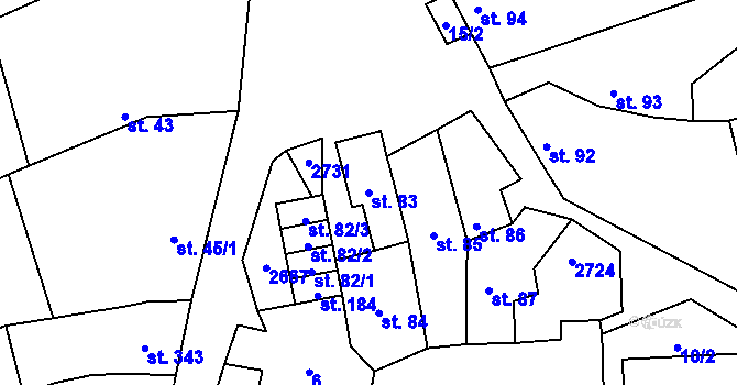 Parcela st. 83 v KÚ Želetice u Kyjova, Katastrální mapa