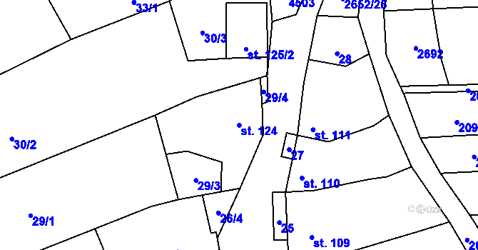 Parcela st. 124 v KÚ Želetice u Kyjova, Katastrální mapa