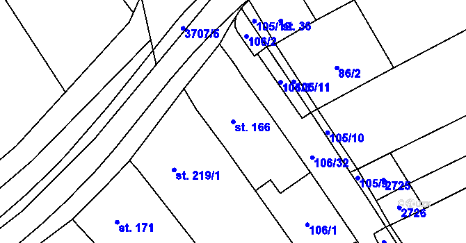 Parcela st. 166 v KÚ Želetice u Kyjova, Katastrální mapa