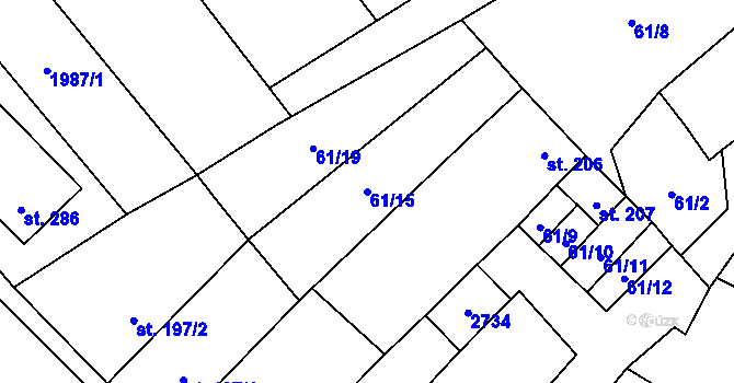 Parcela st. 61/15 v KÚ Želetice u Kyjova, Katastrální mapa