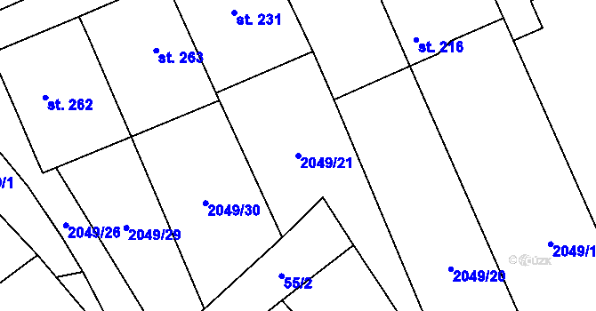 Parcela st. 2049/21 v KÚ Želetice u Kyjova, Katastrální mapa