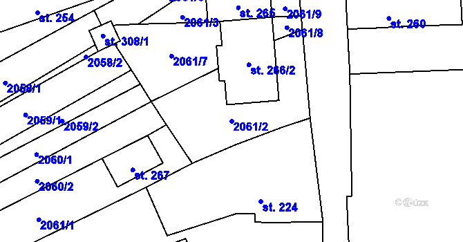 Parcela st. 2061/2 v KÚ Želetice u Kyjova, Katastrální mapa