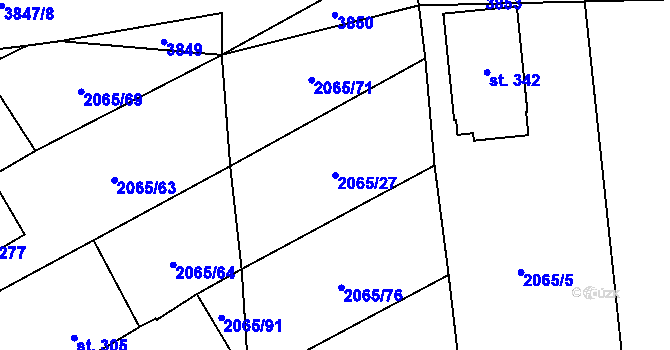 Parcela st. 2065/27 v KÚ Želetice u Kyjova, Katastrální mapa