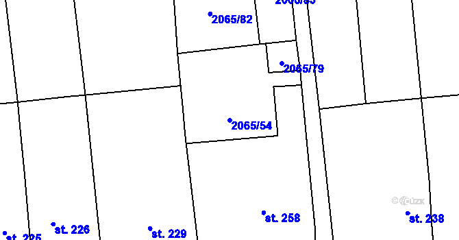 Parcela st. 2065/54 v KÚ Želetice u Kyjova, Katastrální mapa