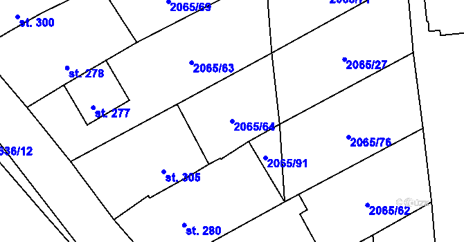 Parcela st. 2065/64 v KÚ Želetice u Kyjova, Katastrální mapa