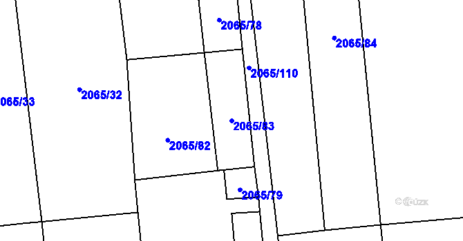 Parcela st. 2065/83 v KÚ Želetice u Kyjova, Katastrální mapa