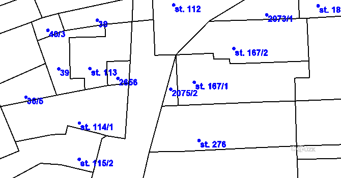 Parcela st. 2075/2 v KÚ Želetice u Kyjova, Katastrální mapa