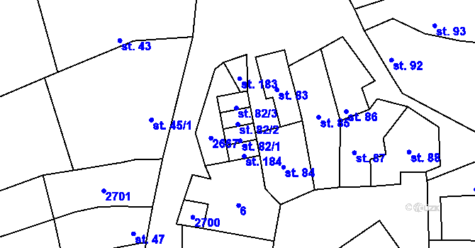Parcela st. 82/2 v KÚ Želetice u Kyjova, Katastrální mapa