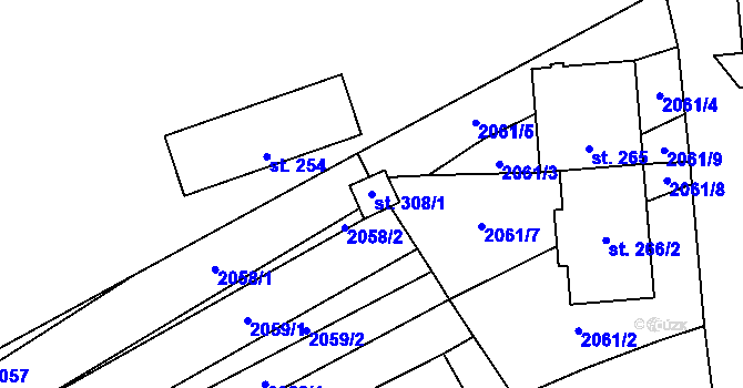 Parcela st. 308/1 v KÚ Želetice u Kyjova, Katastrální mapa
