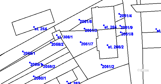 Parcela st. 2061/7 v KÚ Želetice u Kyjova, Katastrální mapa