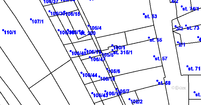 Parcela st. 105/5 v KÚ Želetice u Kyjova, Katastrální mapa