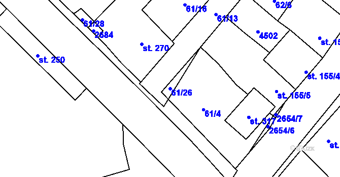 Parcela st. 61/26 v KÚ Želetice u Kyjova, Katastrální mapa