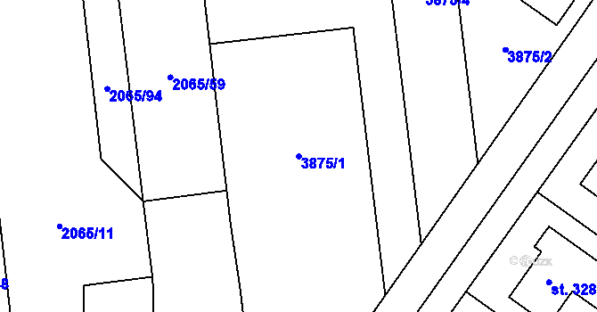 Parcela st. 3875/1 v KÚ Želetice u Kyjova, Katastrální mapa