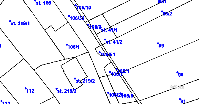 Parcela st. 106/51 v KÚ Želetice u Kyjova, Katastrální mapa