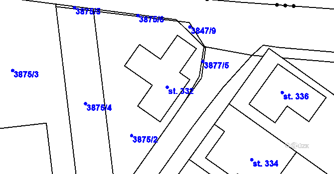 Parcela st. 332 v KÚ Želetice u Kyjova, Katastrální mapa