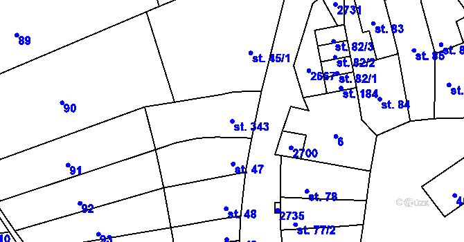 Parcela st. 343 v KÚ Želetice u Kyjova, Katastrální mapa