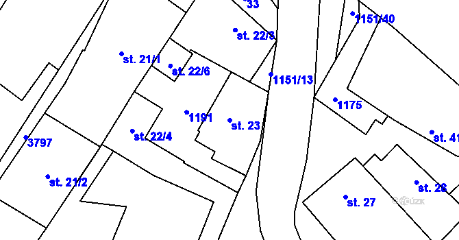 Parcela st. 23 v KÚ Želetice u Znojma, Katastrální mapa