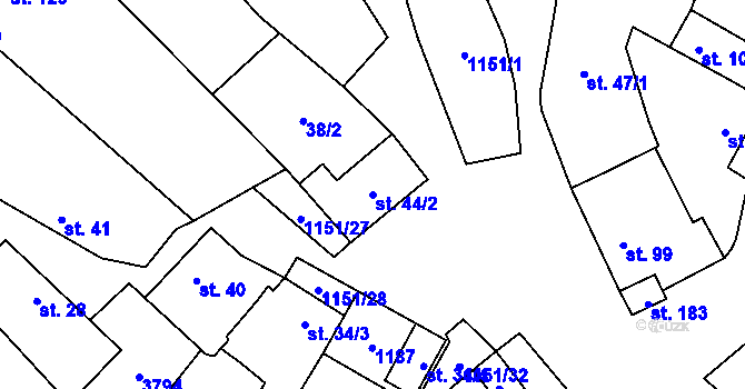 Parcela st. 44/2 v KÚ Želetice u Znojma, Katastrální mapa