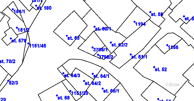 Parcela st. 62/1 v KÚ Želetice u Znojma, Katastrální mapa