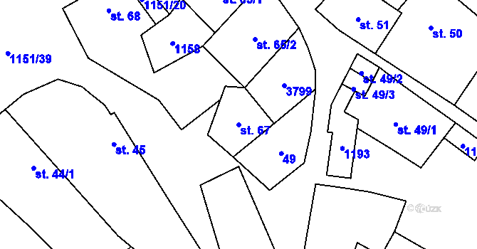 Parcela st. 67 v KÚ Želetice u Znojma, Katastrální mapa