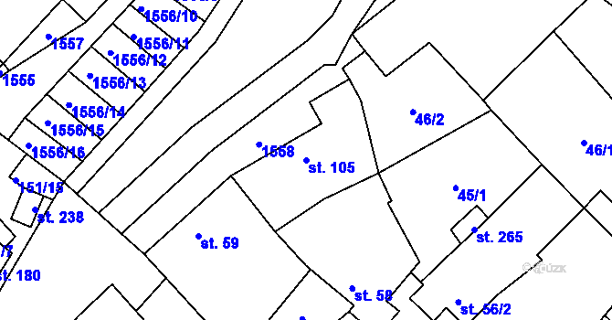 Parcela st. 105 v KÚ Želetice u Znojma, Katastrální mapa