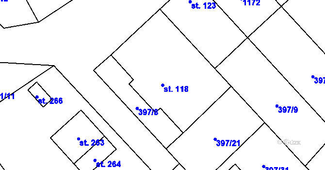 Parcela st. 118 v KÚ Želetice u Znojma, Katastrální mapa