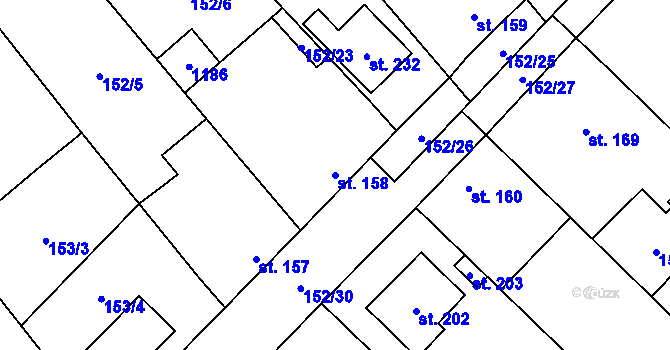 Parcela st. 158 v KÚ Želetice u Znojma, Katastrální mapa