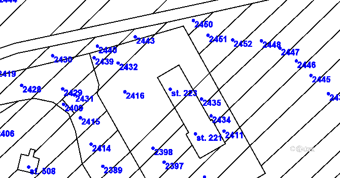 Parcela st. 223 v KÚ Želetice u Znojma, Katastrální mapa