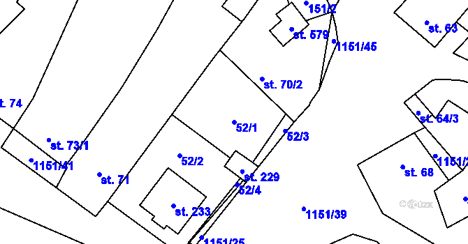 Parcela st. 52/1 v KÚ Želetice u Znojma, Katastrální mapa