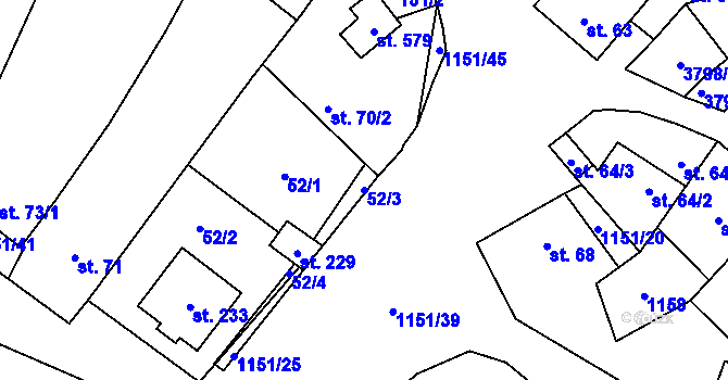 Parcela st. 52/3 v KÚ Želetice u Znojma, Katastrální mapa