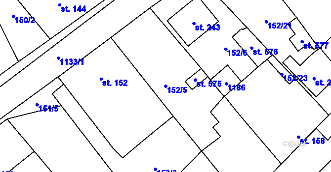 Parcela st. 152/5 v KÚ Želetice u Znojma, Katastrální mapa