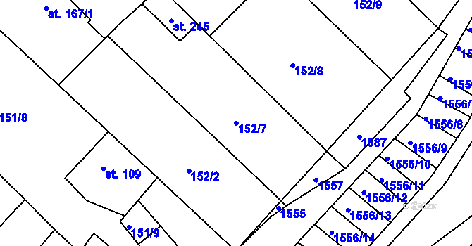 Parcela st. 152/7 v KÚ Želetice u Znojma, Katastrální mapa